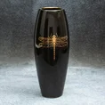 Wazon ceramiczny z nadrukiem złotej ważki - ∅ 12 x 30 cm - czarny 1