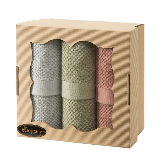 Zestaw prezentowy - komplet 3 szt ręczników w kartonowym opakowaniu na prezent - 34 x 24 x 8 cm - szary