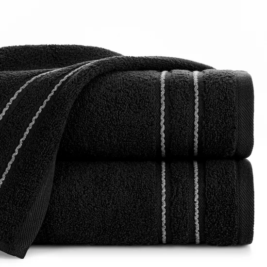 Ręcznik EMINA bawełniany z bordiurą podkreśloną klasycznymi paskami - 50 x 90 cm - czarny