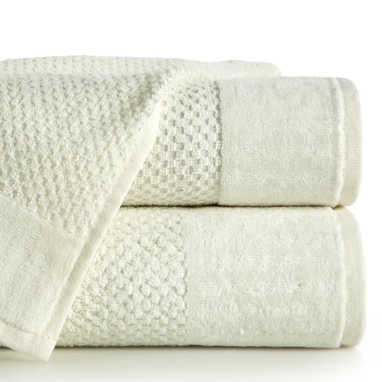 ELLA LINE Ręcznik MIKE w kolorze kremowym, bawełniany tkany w krateczkę z welurowym brzegiem - 70 x 140 cm - kremowy
