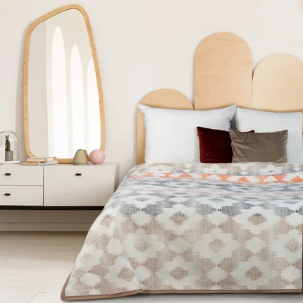 Miękki w dotyku koc bawełniano-akrylowy z motywem geometrycznym w stylu boho Miękki w dotyku koc bawełniano-akrylowy z motywem geometrycznym w stylu boho - 150 x 200 cm