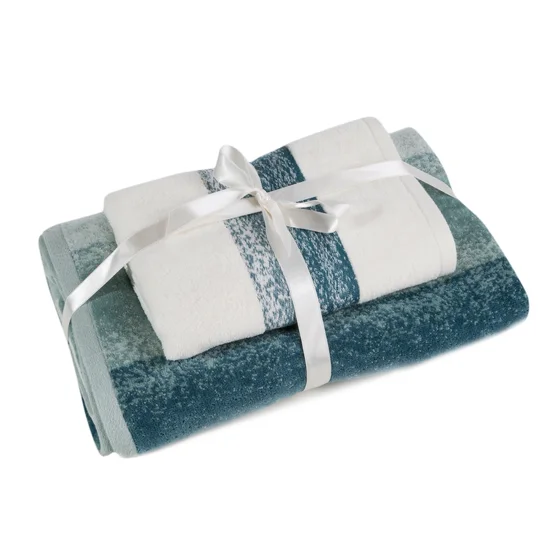 Komplet ręczników TRIS w pasy z efektem cieniowania - 37 x 25 x 10 cm - niebieski