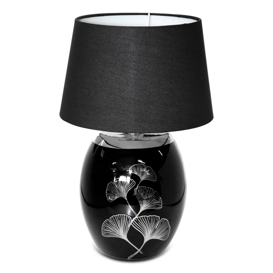 Lampka na podstawie z dolomitu z motywem srebrnych liści miłorzębu - ∅ 18 x 40 cm - czarny