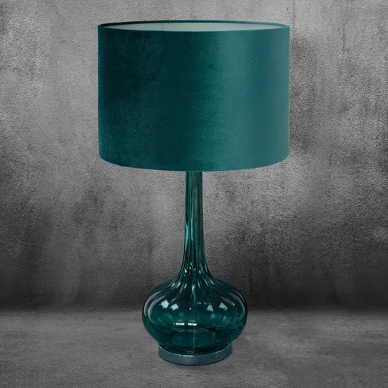 Lampa stołowa SAMI na podstawie ze szkła z abażurem z lśniącego welwetu - ∅ 38 x 70 cm - turkusowy