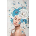 Obraz ROMANCE 4 portret kobiety w nakryciu głowy z kwiatów ręcznie malowany na płótnie - 60 x 100 cm - niebieski 1