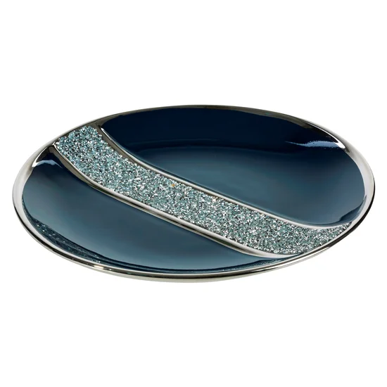 Patera VERNA w stylu glamour zdobiona drobnymi kryształkami - ∅ 31 x 4 cm - granatowy