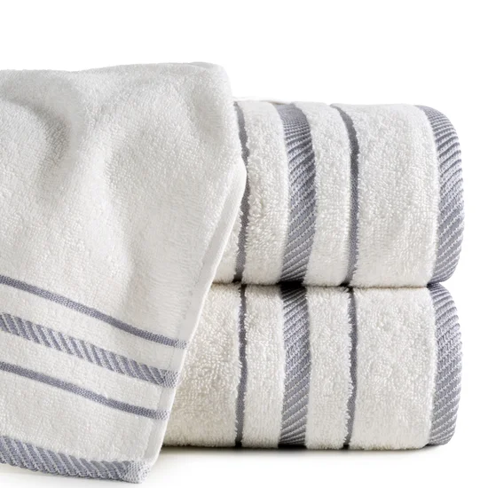 Ręcznik bawełniany KORAL z bordiurą podkreśloną  żakardowymi paseczkami - 70 x 140 cm - biały