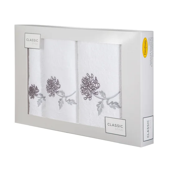Komplet ręczników z haftem w kartonowym opakowaniu - 56 x 36 x 7 cm - biały