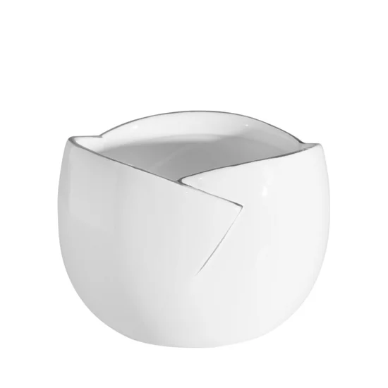 Misa ceramiczna o srebrnych brzegach - ∅ 17 x 12 cm - biały