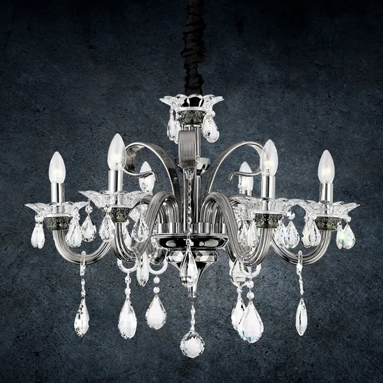 Lampa dekoracyjna GLITTER sześcioramienny żyrandol z kryształami - ∅ 70 x 52 - 115 cm - srebrny