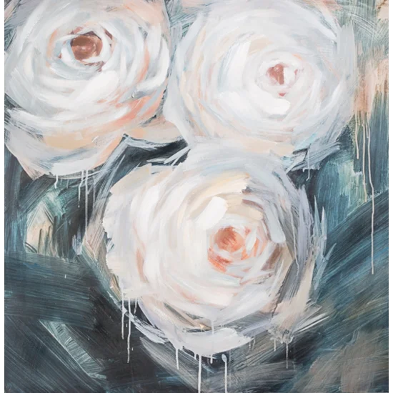Obraz ROSES 3 ręcznie malowany na płótnie - 80 x 80 cm - biały