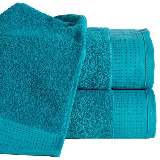 Ręcznik STELLA z bawełny z żakardową bordiurą z drobnymi punkcikami - 70 x 140 cm - turkusowy