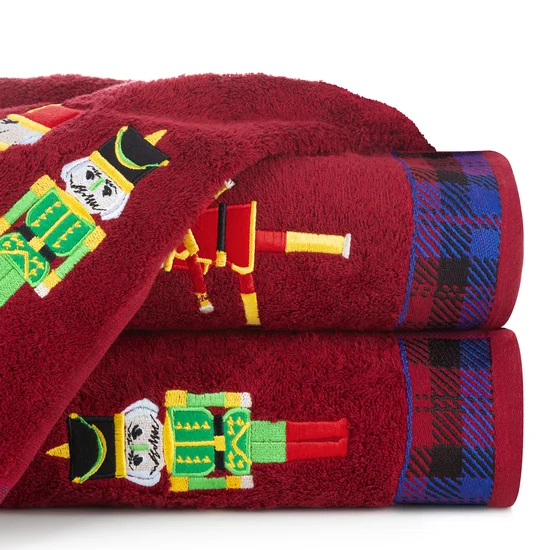 Ręcznik świąteczny PETER 02 bawełniany z haftem z dziadkiem do orzechów - 70 x 140 cm - czerwony