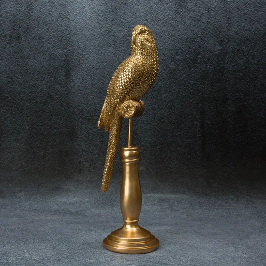 Papuga figurka dekoracyjna złota - 14 x 9 x 35 cm - złoty