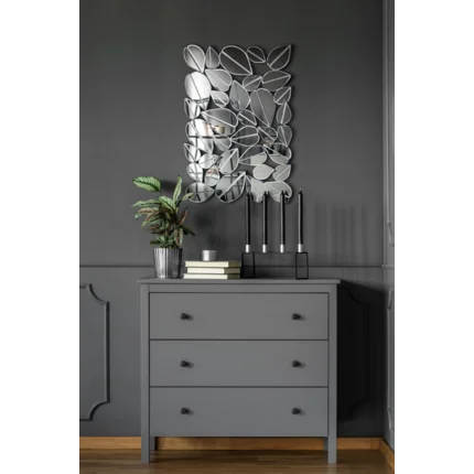 Dekoracja ścienna z lustrzanych elementów w formie liści Dekoracja ścienna z lustrzanych elementów w formie liści - 76 x 3 x 54 cm