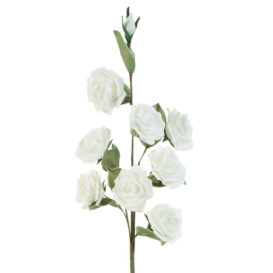 RÓŻA gałązka, kwiat sztuczny dekoracyjny z pianki foamiran - dł. 97 cm dł. ozdoba 48 cm śr. kwiatka 7 cm - biały