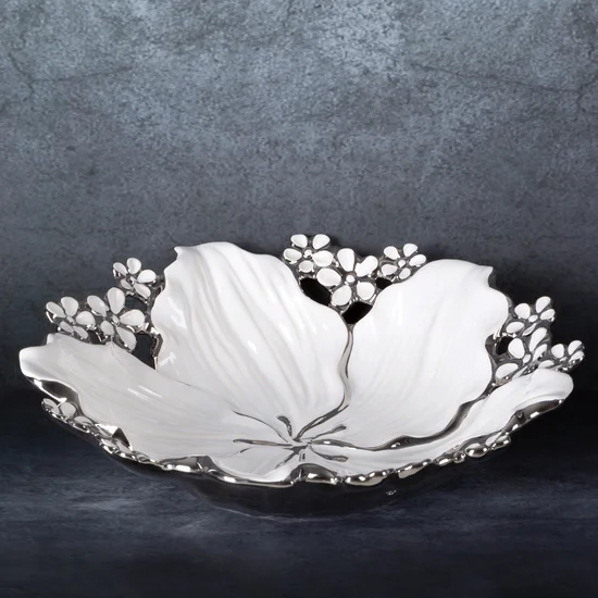 Misa dekoracyjna SIENA okrągła biała z drobnymi kwiatuszkami - ∅ 33 x 8 cm - biały