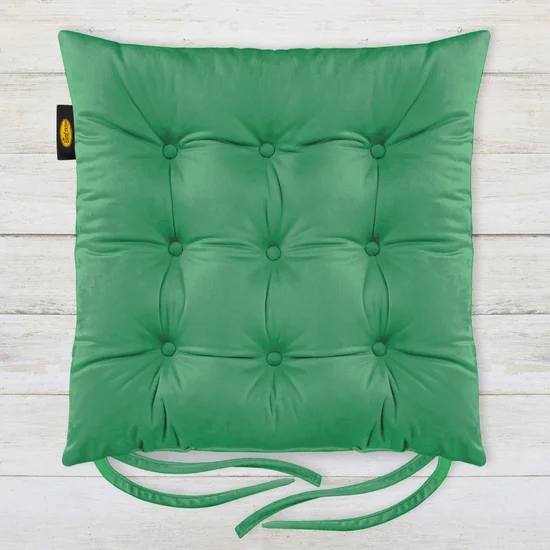 Dwustronna welwetowa poduszka siedziskowa na krzesło z dziewięcioma pikowaniami, gramatura 300 g/m2 - 40 x 40 x 6 cm - zielony