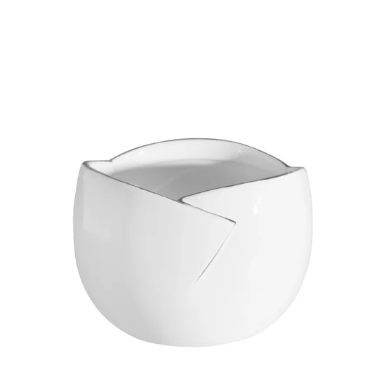 Misa ceramiczna o srebrnych brzegach - ∅ 14 x 10 cm - biały