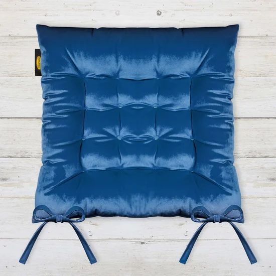 Dwustronna welwetowa poduszka siedziskowa na krzesło z szesnastoma pikowaniami, gramatura 300 g/m2 - 40 x 40 x 6 cm - granatowy
