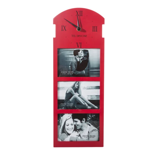 Dekoracyjna ramka  CLOCK z zegarem, angielska budka telefoniczna - 17 x 1 x 45 cm - czerwony