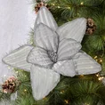 Świąteczny kwiat dekoracyjny wykonany z tkaniny w paseczki - ∅ 24 cm - srebrny 1
