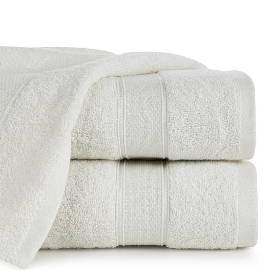 Ręcznik LIANA z bawełny z żakardową bordiurą przetykaną złocistą nitką - 70 x 140 cm - kremowy