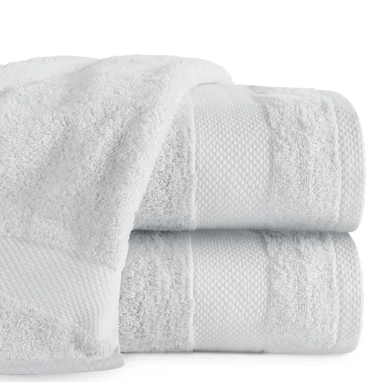 Ręcznik LORITA 50X90 cm bawełniany z żakardową bordiurą w stylu eko - 50 x 90 cm - srebrny