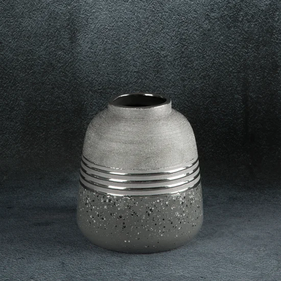 Wazon ceramiczny NELI o łączonych fakturach, nowoczesny - ∅ 18 x 20 cm - srebrny