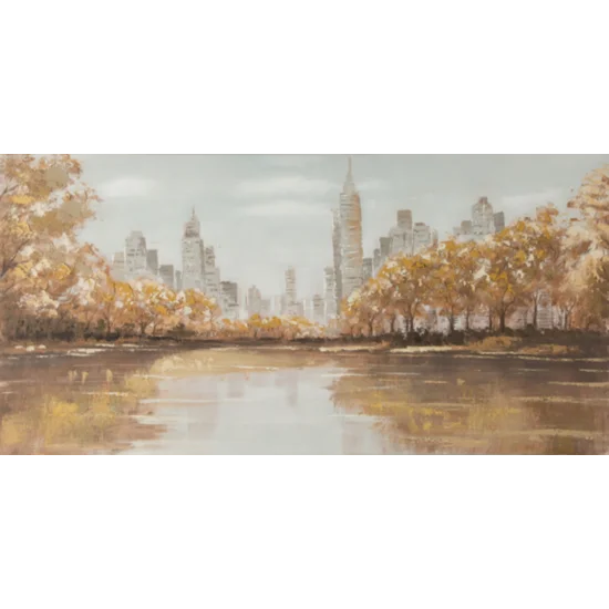 Obraz CENTRAL ręcznie malowany na płótnie nowojorski pejzaż - 120 x 60 cm - beżowy
