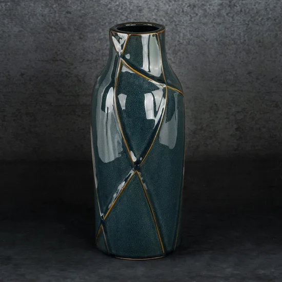 Wazon ceramiczny TEO z nowoczesnym wypukłym wzorem - ∅ 13 x 30 cm - turkusowy