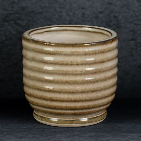 Osłonka ceramiczna BENA z poziomymi prążkami - ∅ 12 x 11 cm - jasnobrązowy
