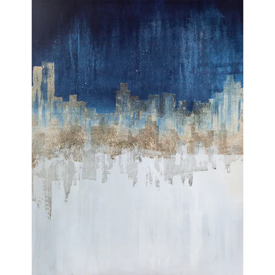 Obraz FATAMORGANA abstrakcyjny, ręcznie malowany na płótnie - 60 x 80 cm - niebieski