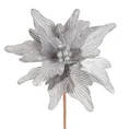 Świąteczny kwiat dekoracyjny z płatkami z wytłaczanego welwetu - 32 x 15 cm - srebrny 2