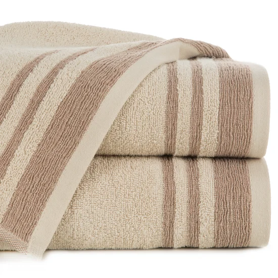 Ręcznik MERY bawełniany zdobiony bordiurą w subtelne pasy - 70 x 140 cm - beżowy