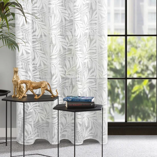 Dekoracja okienna NATALY z żakardowym wzorem w liście - 140 x 250 cm - biały
