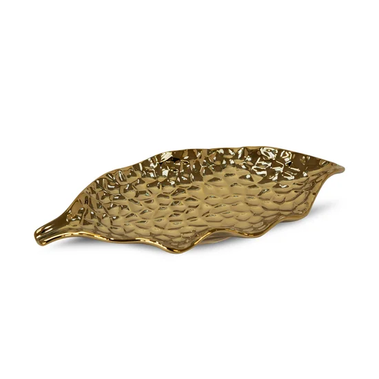 Liść - patera ceramiczna złota - 26 x 12 x 3 cm - złoty