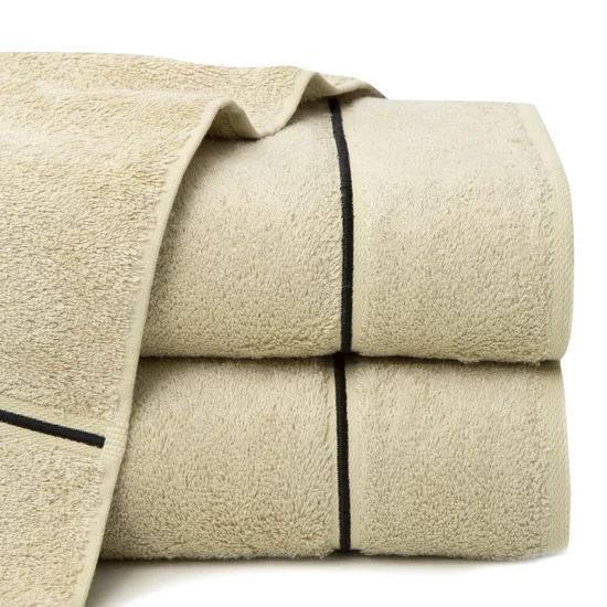 Klasyczny ręcznik BAMBO z dodatkiem włókien bambusowych z paskiem - 50 x 90 cm - beżowy