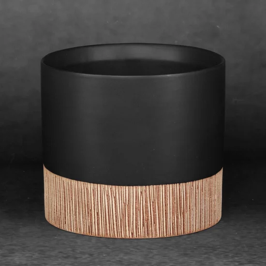 Osłonka ceramiczna na donicę MILI 3 dwukolorowa - ∅ 13 x 11 cm - czarny