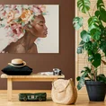 Obraz DREAMS 2 ręcznie malowany na płótnie kobieta z kwiatami na głowie - 90 x 60 cm - beżowy 3