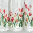 Zazdrostka z etaminy zdobiona nadrukiem czerwonych tulipanów i koronką - 150 x 30 cm - biały 3