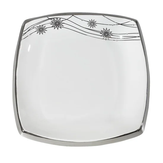 Patera dekoracyjna ADRI ze srebrną aplikacją i kryształkami - 20 x 20 x 4 cm - biały