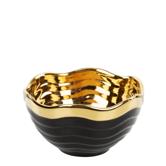 Misa ceramiczna o falującym kształcie czarno-złota - 14 x 14 x 8 cm - czarny