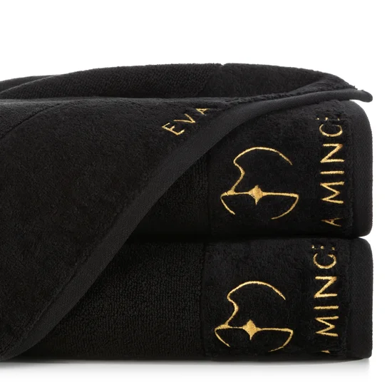 EVA MINGE Ręcznik GAJA z bawełny frotte z welwetową bordiurą i haftem z logo kolekcji - 30 x 50 cm - czarny