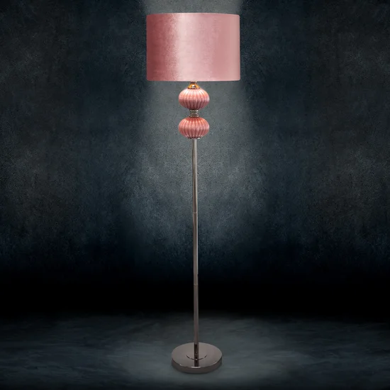 Lampa stojąca PATTY z welwetowym abażurem - ∅ 46 x 174 cm - ciemnoróżowy