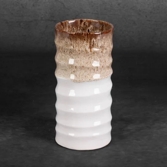 Wazon ceramiczny ERINA z wytłaczanym wzorem - ∅ 12 x 25 cm - kremowy