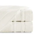 Ręcznik z żakardową bordiurą w geometrycznym stylu - 70 x 140 cm - kremowy 1