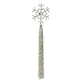 Ozdoba świąteczna śnieżynka z dekoracyjnym chwostem wykończona koralikami i lśniącymi kryształkami na dekoracyjnej wstążeczce - 6 x 22 cm - srebrny 1