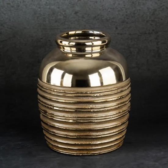 Wazon  ceramiczny DORI złota ze żłobieniami - ∅ 15 x 18 cm - złoty