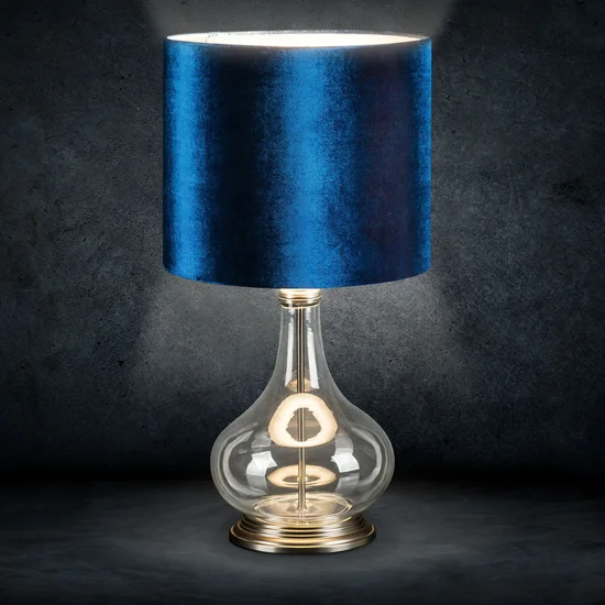 Lampa stołowa KIM na podstawie z przezroczystego szkła z granatowym abażurem z lśniącego welwetu - ∅ 32 x 61 cm - granatowy